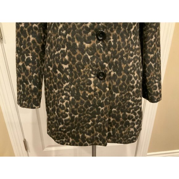 Michael Kors Brown Animal Print Button-Up Wool Blend Coat, Size Medium - Picture 3 of 8